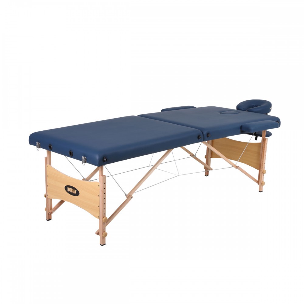 Ξύλινο πτυσσόμενο κρεβάτι μασάζ 2 τμημάτων με αξεσουάρ – μπλε (πλάτος 70cm) Κρεβάτια Εξέτασης