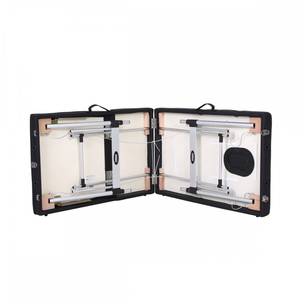 Πτυσσόμενο κρεβάτι μασάζ 3 τμημάτων αλουμινίου με αξεσουάρ – μαύρο (πλάτος 60cm) Κρεβάτια Εξέτασης