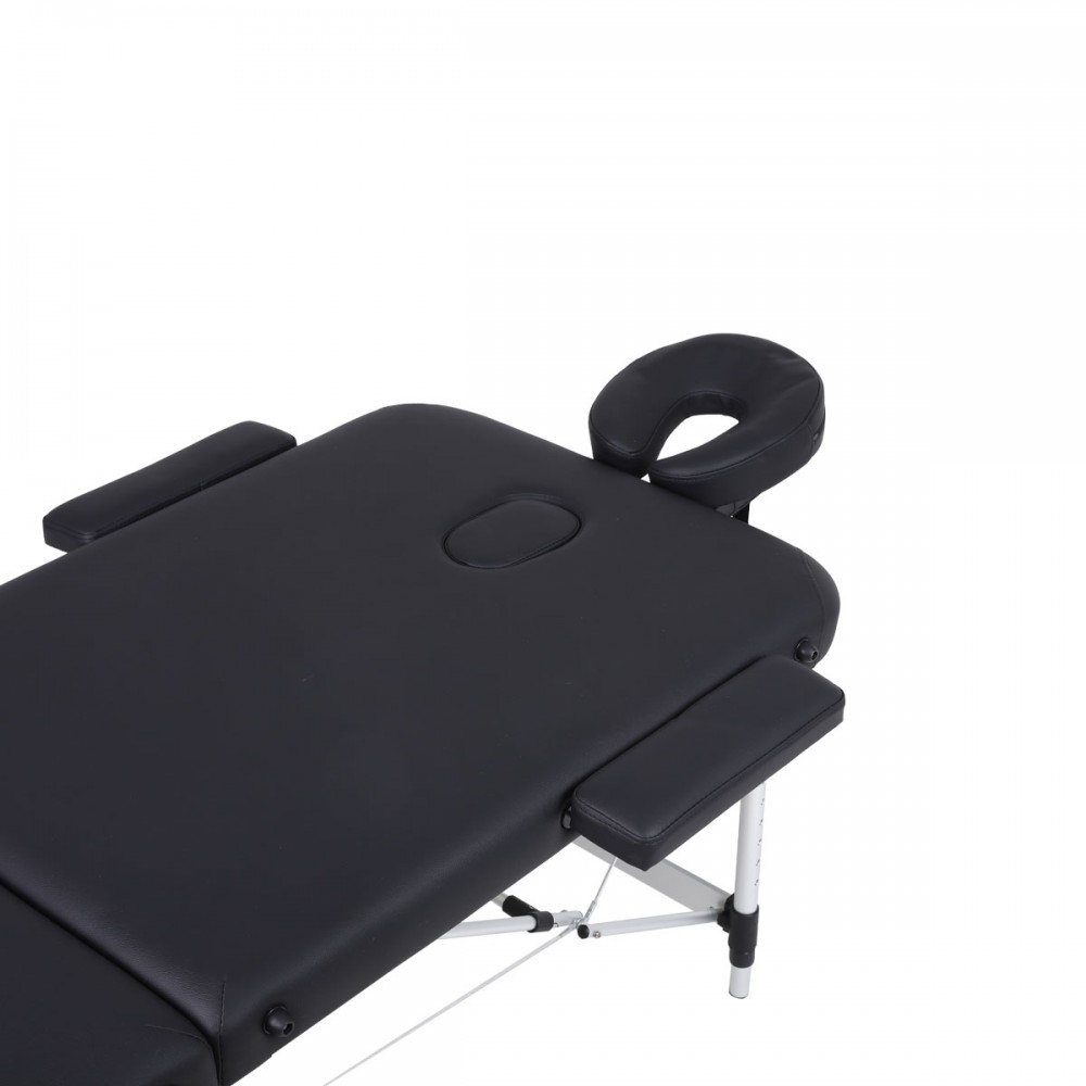Πτυσσόμενο κρεβάτι μασάζ 2 τμημάτων αλουμινίου με αξεσουάρ – μαύρο (πλάτος 70cm) Κρεβάτια Εξέτασης