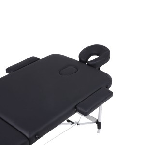 Πτυσσόμενο κρεβάτι μασάζ 2 τμημάτων αλουμινίου με αξεσουάρ – μαύρο (πλάτος 70cm) Κρεβάτια Εξέτασης