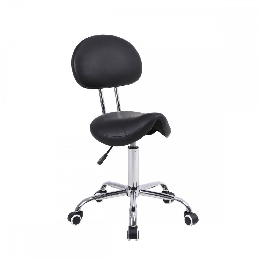 Τροχήλατο σκαμπό με πλάτη τύπου “PONY” ρυθμιζόμενου ύψους – μαύρο Κρεβάτια Εξέτασης